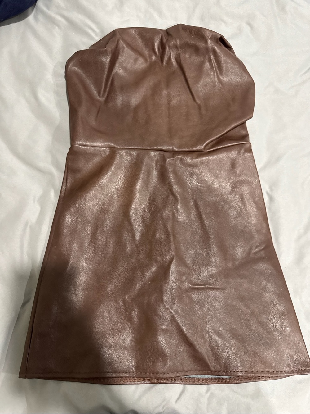 EDIKTED Strapless Faux Leather Mini Dress in Brown